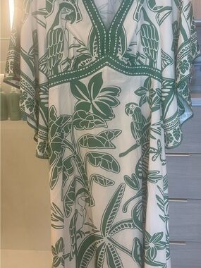 Green & White Tropical Parrot Maxi Dress(Farm Rio look)